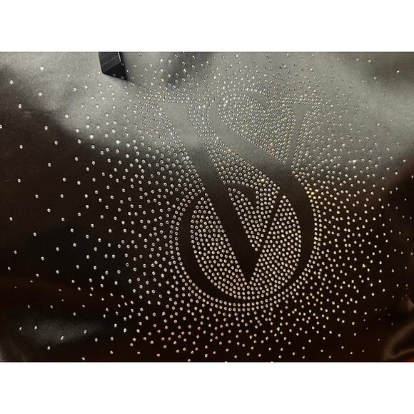 Victoria's Secret Tote Bag Black Bling Rhinestone VS logo Carryall Travel NWT - Picture 5 of 12